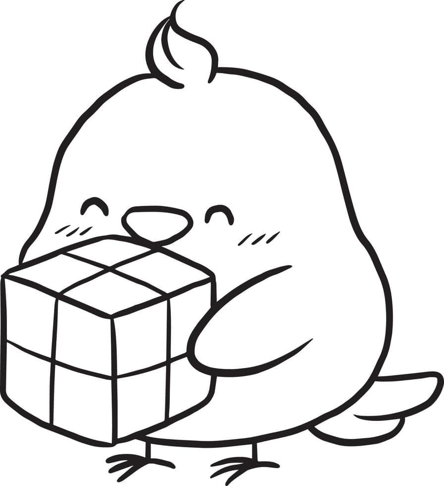 Cute Bird and Rubik's Cube