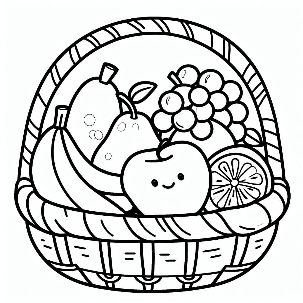 Fruit basket to color - Fruits And Vegetables Kids Coloring Pages