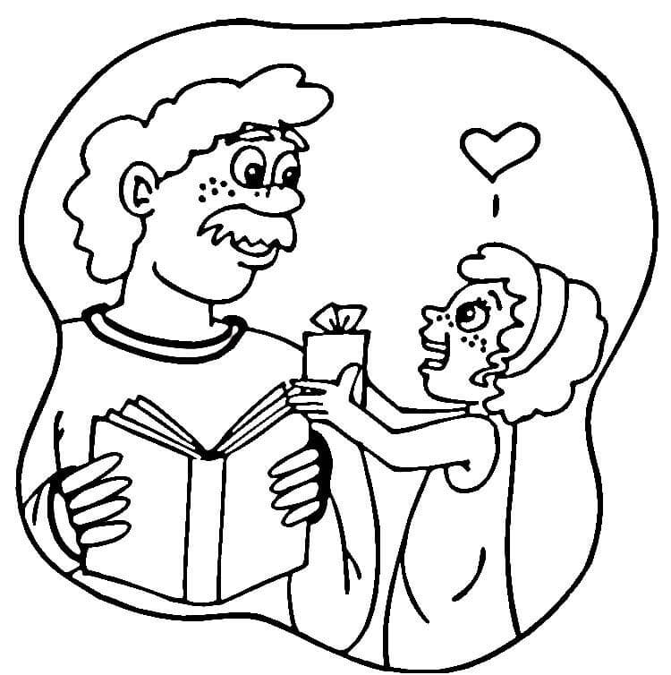 Daughter Gives Present to Dad coloring page