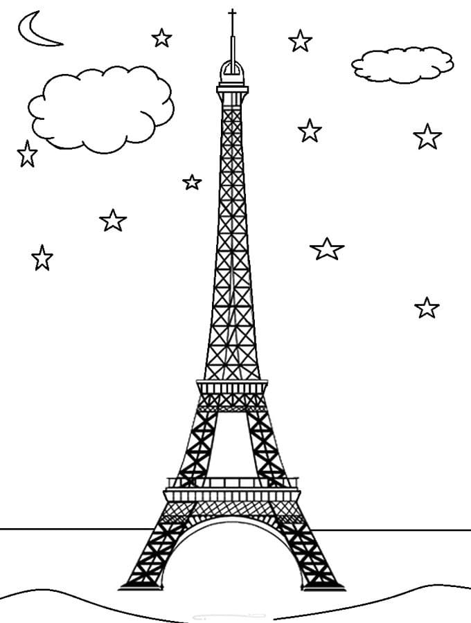 Eiffel Tower in Night coloring page