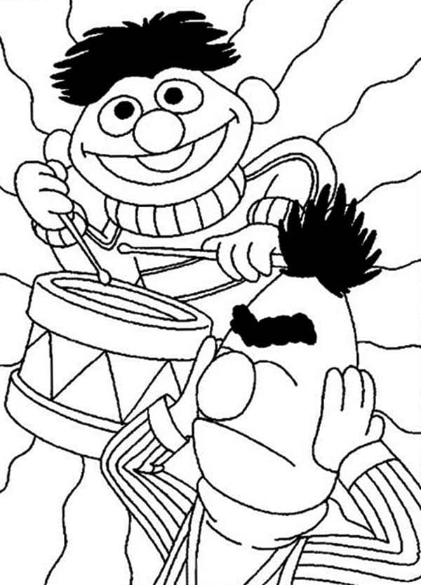 Ernie is Playing Drum coloring page