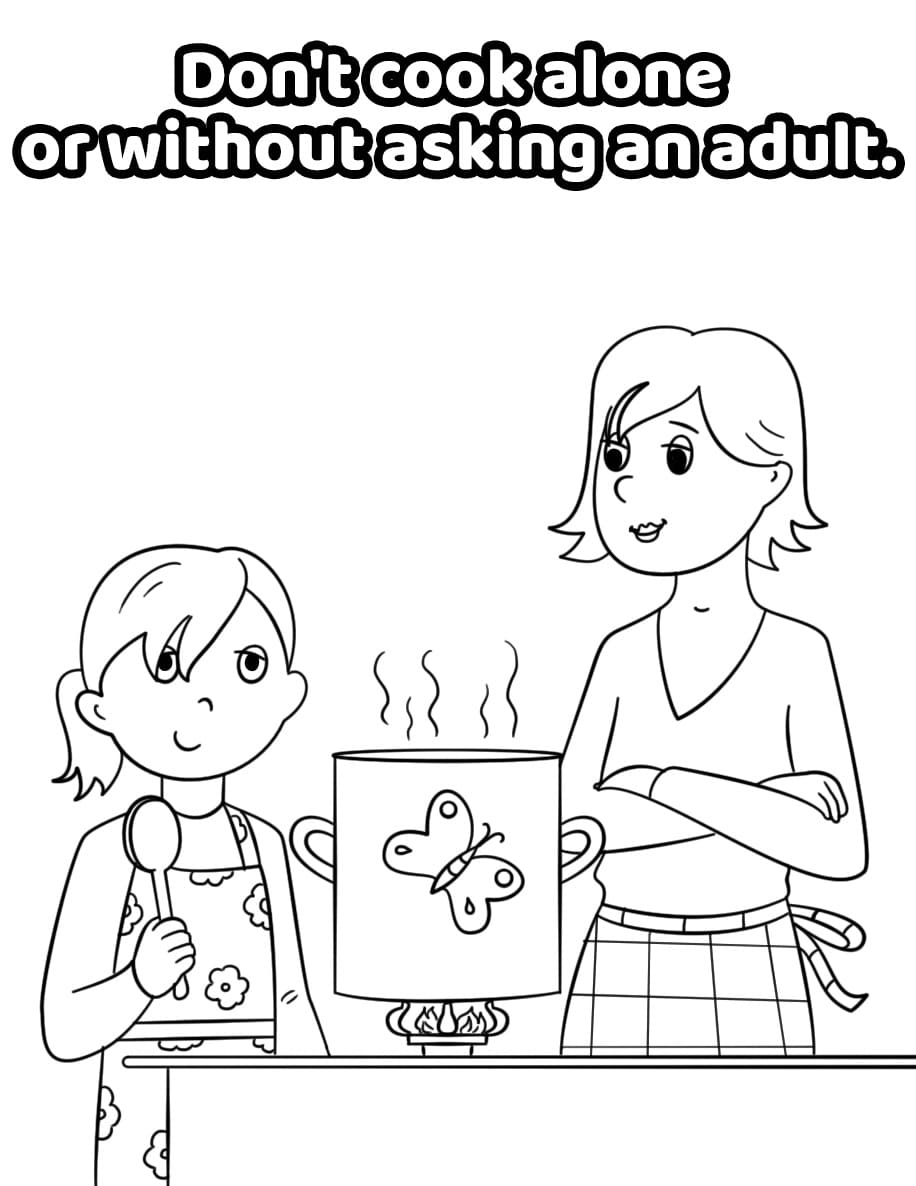 Fire Safety – Don’t Cook Alone coloring page