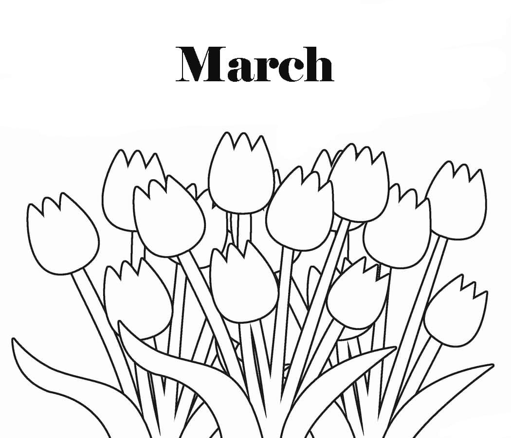 Flowers for March coloring page - Download, Print or Color Online for Free