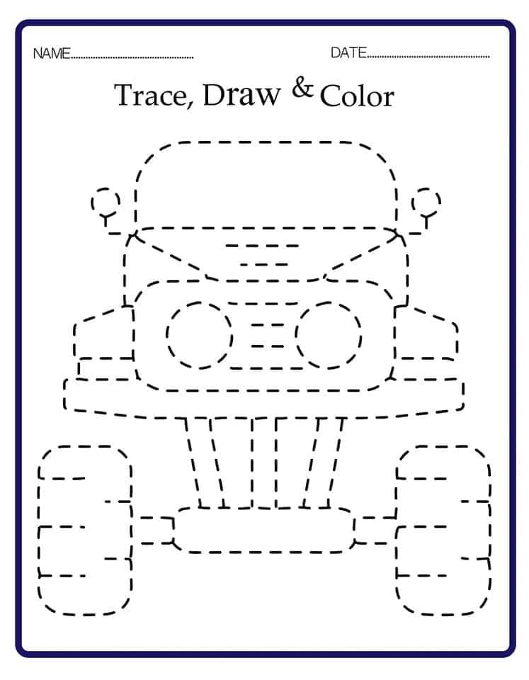 Free Monster Truck Tracing coloring page