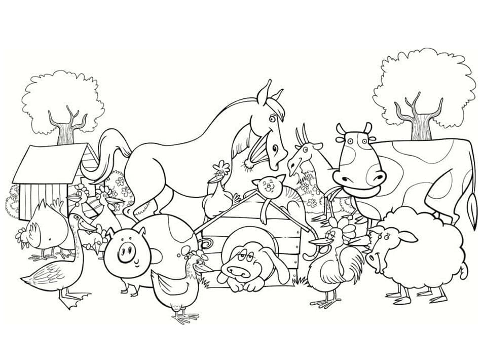 Funny Farm Animals coloring page