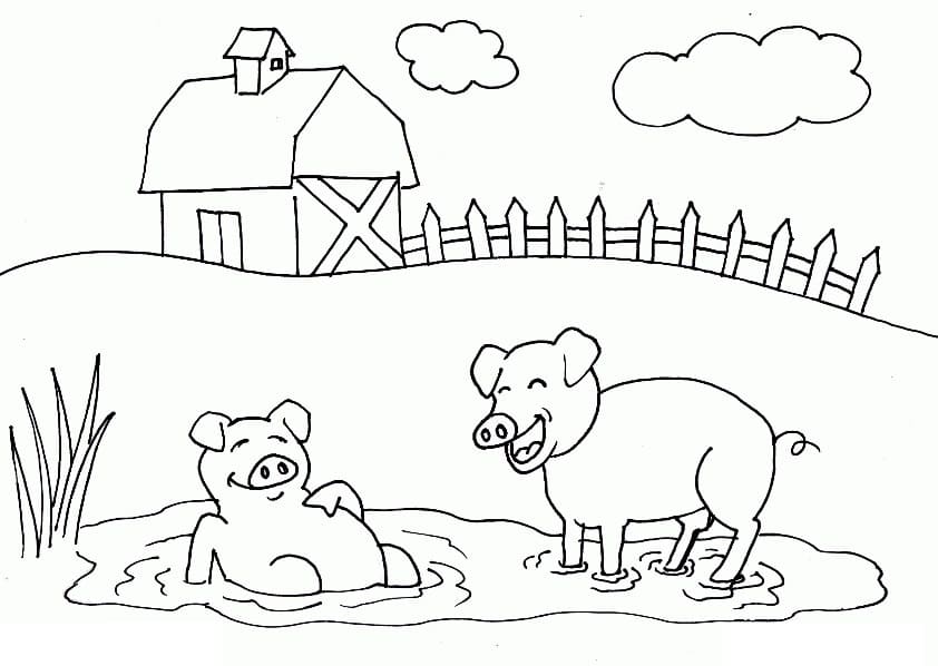 Funny Pig on the Farm coloring page