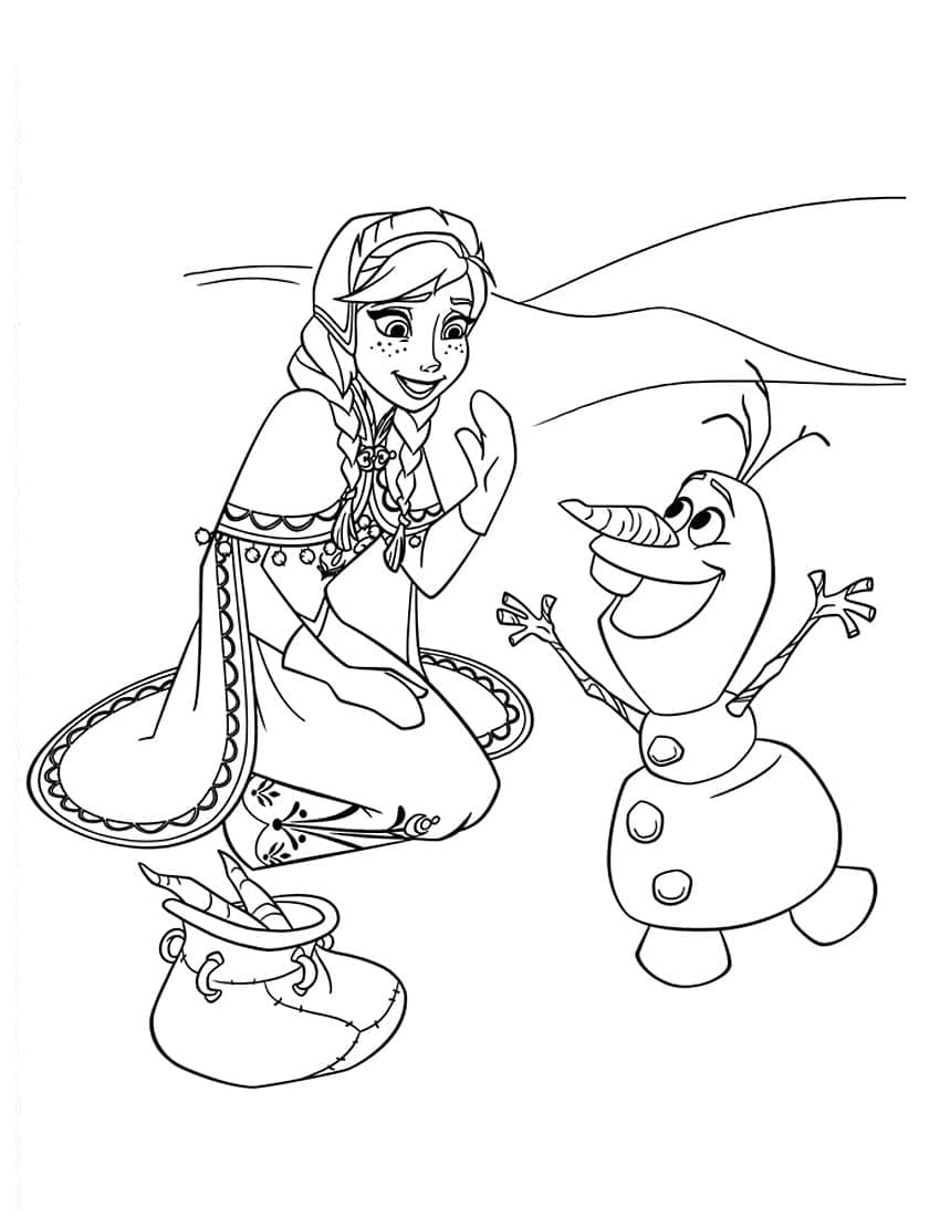 Happy Anna and Olaf coloring page