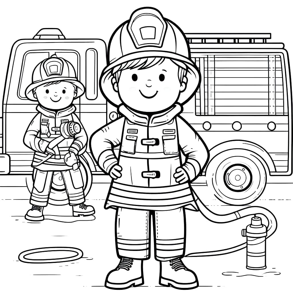 Happy Firefighters coloring page - Download, Print or Color Online for Free