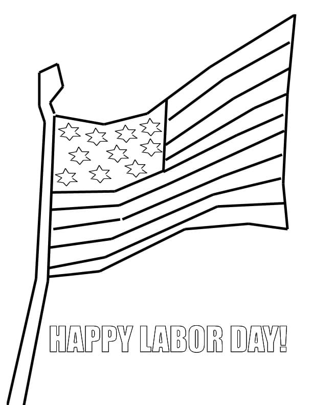 Happy Labor Day with Flag coloring page