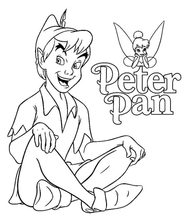 Happy Peter Pan with Tinker Bell coloring page - Download, Print or ...