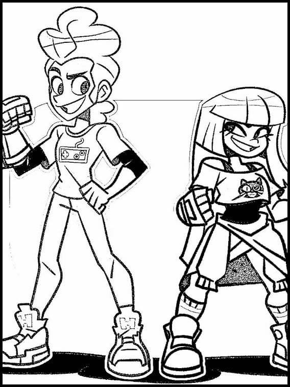 High Five and Miko Kubota from Glitch Techs coloring page