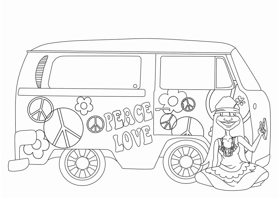 Hippie Van coloring page