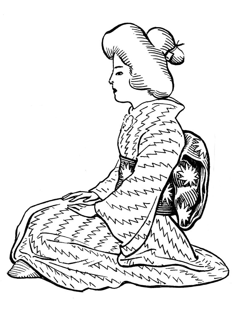 Japanese Woman is Wearing Kimono coloring page - Download, Print or ...