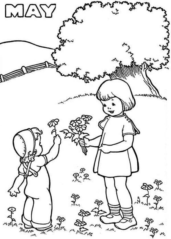 Kids and May coloring page