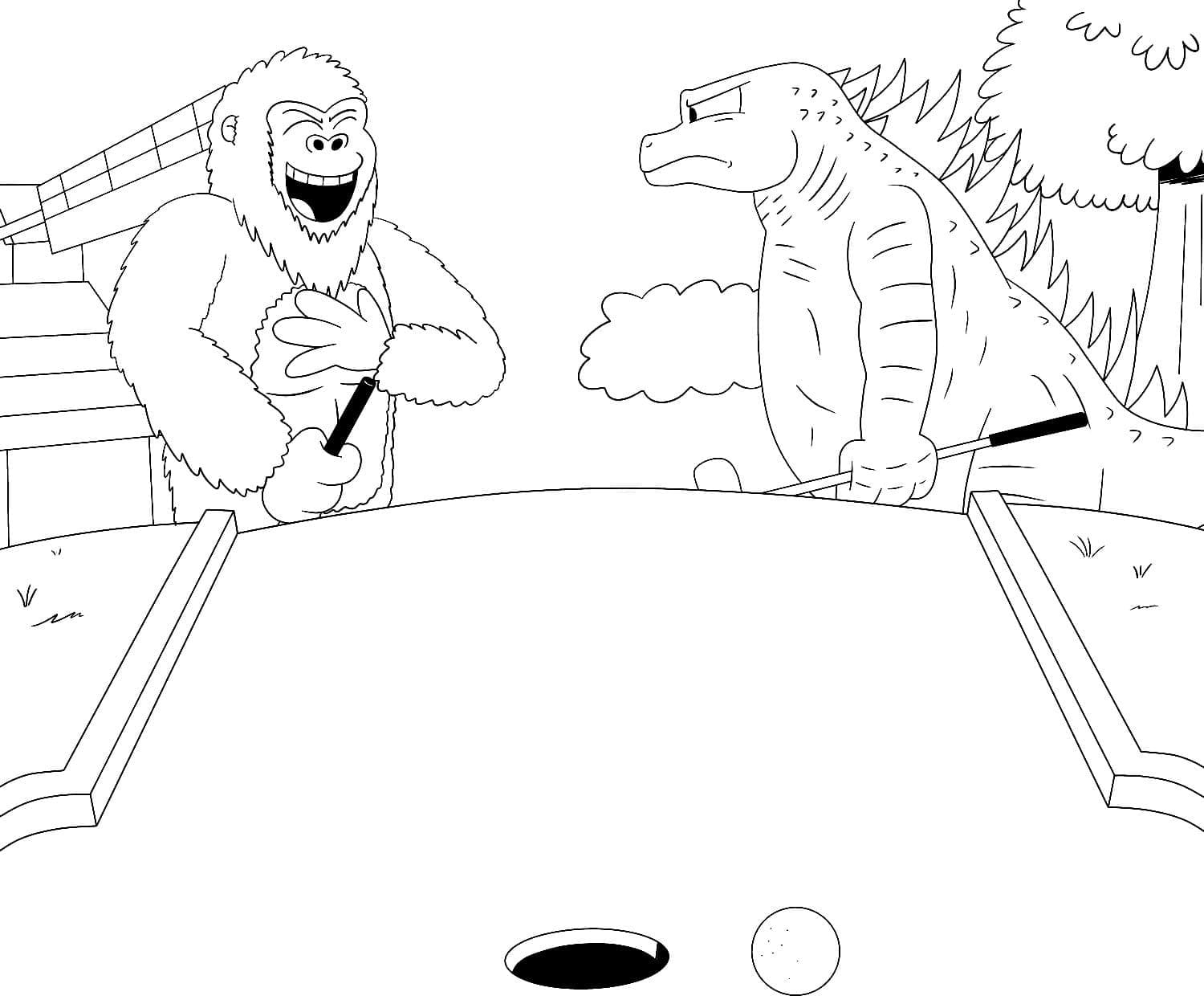 King Kong and Godzilla Playing Golf