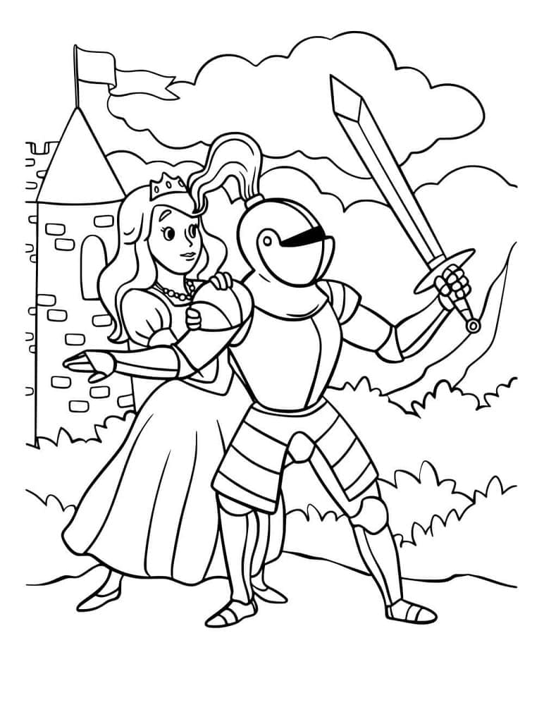 Knight Protects the Princess coloring page