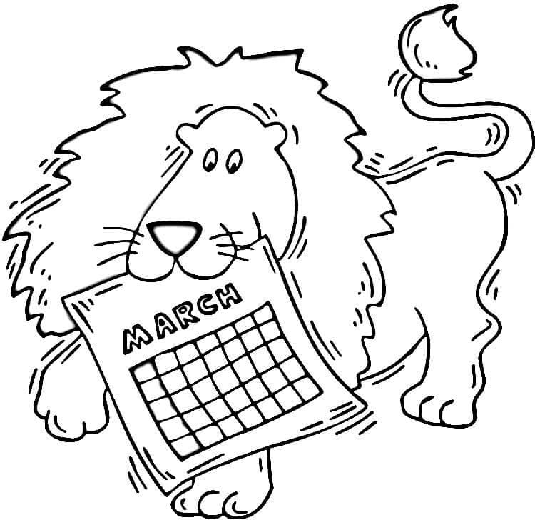 Lion and March Calendar coloring page