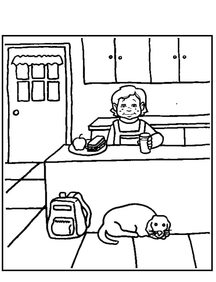 Little Girl in the Kitchen coloring page