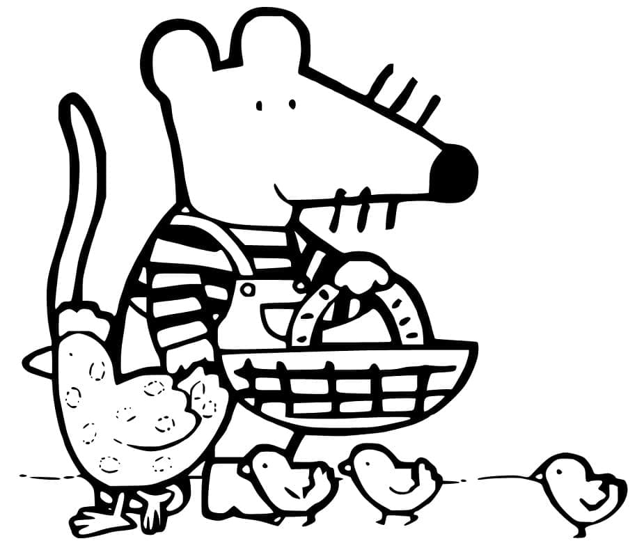 Maisy and Chickens coloring page