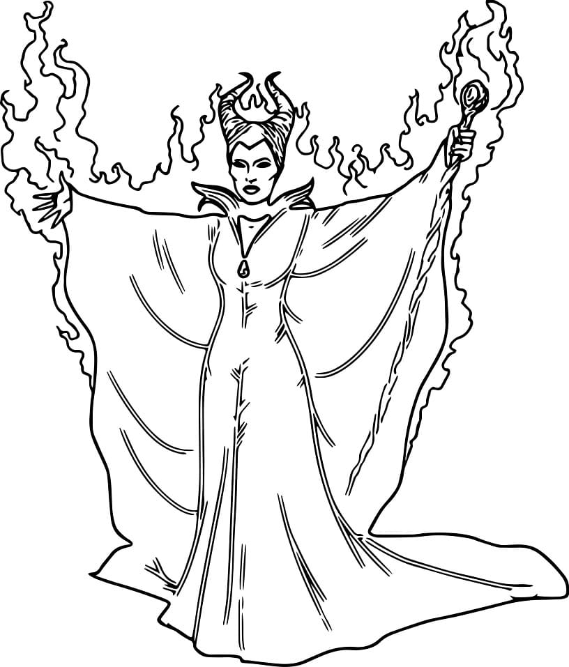 Maleficent with Magic Fire coloring page