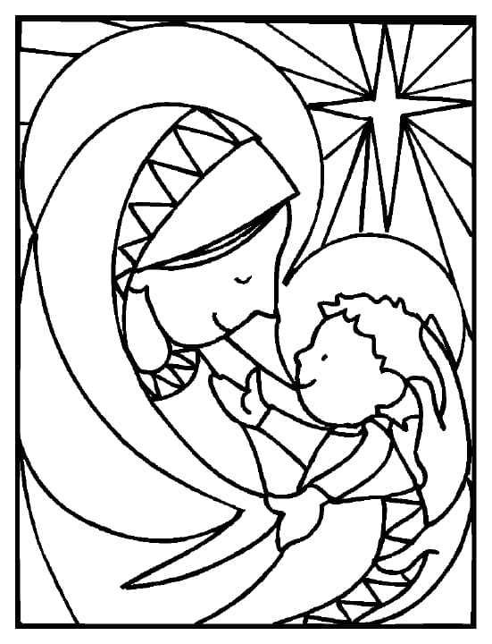 Mary and Baby Jesus Nativity coloring page