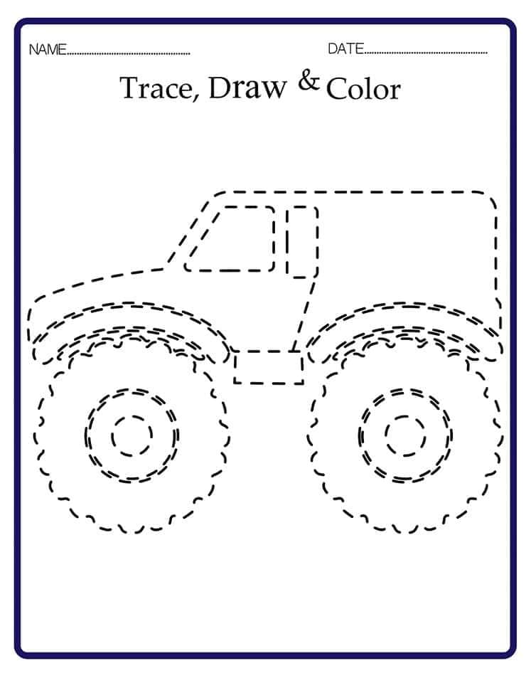 Monster Truck Tracing – sheet 10 coloring page