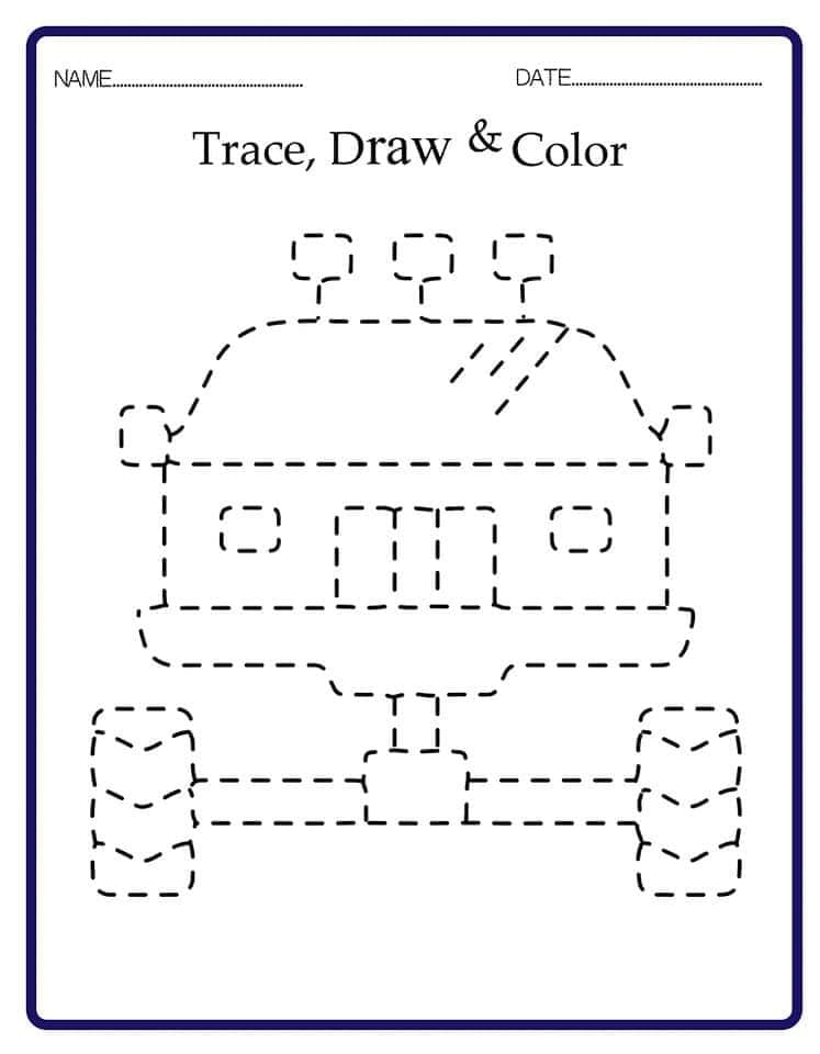 Monster Truck Tracing – sheet 6 coloring page