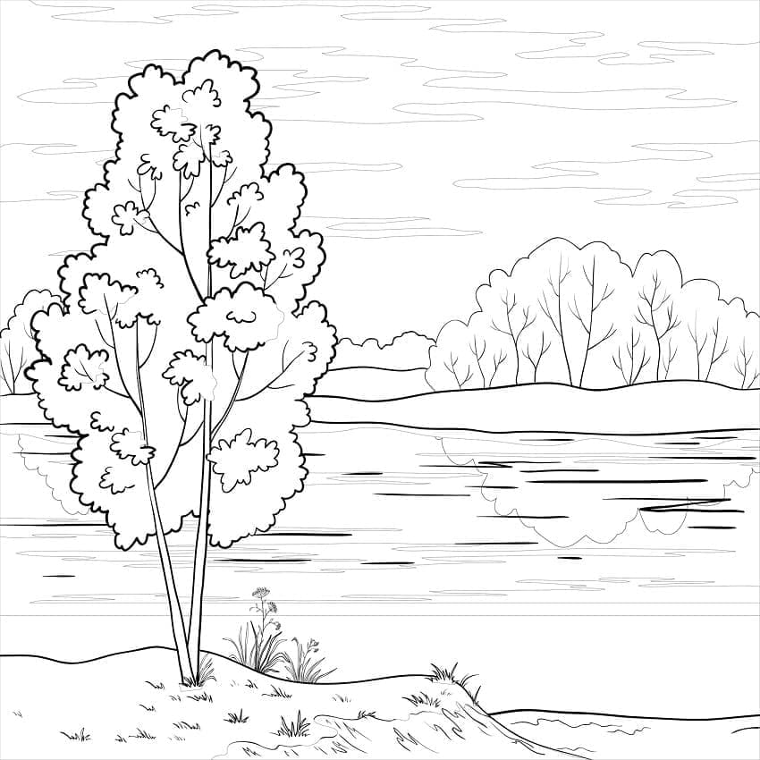 Nice River Landscape coloring page