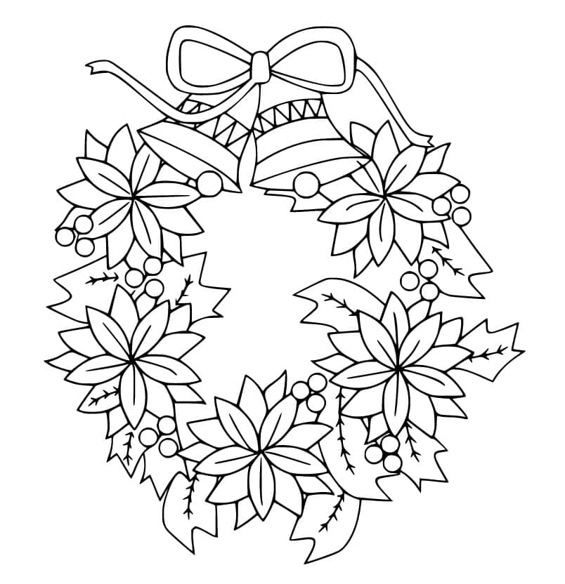 Poinsettia Wreath coloring page