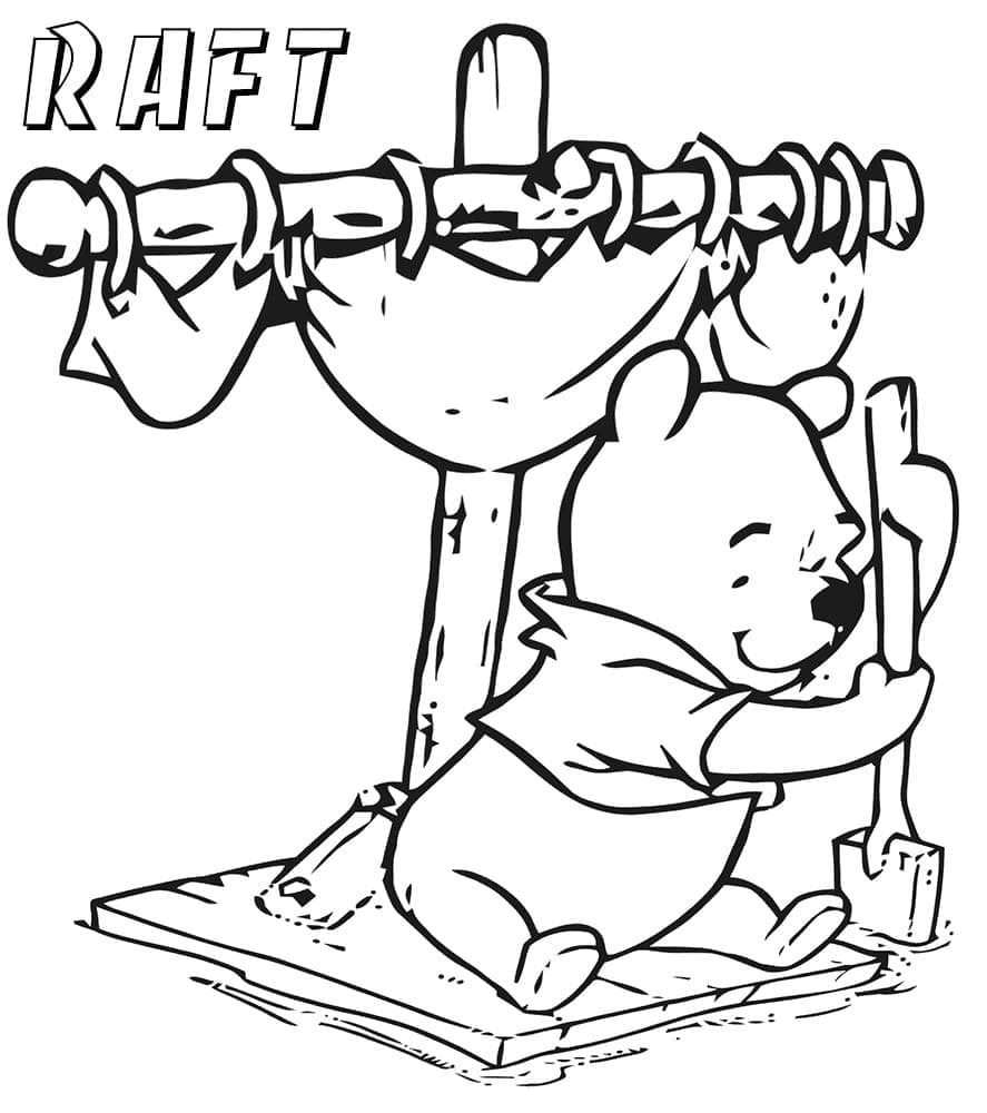 Pooh on Raft coloring page