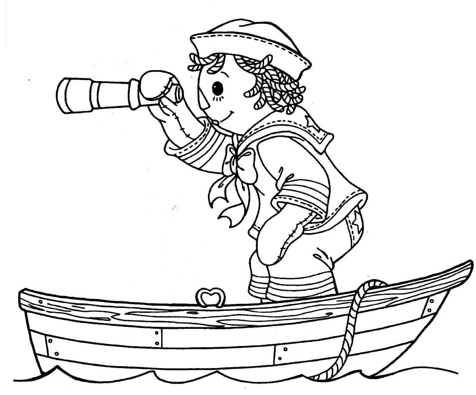 Raggedy Andy on Boat coloring page