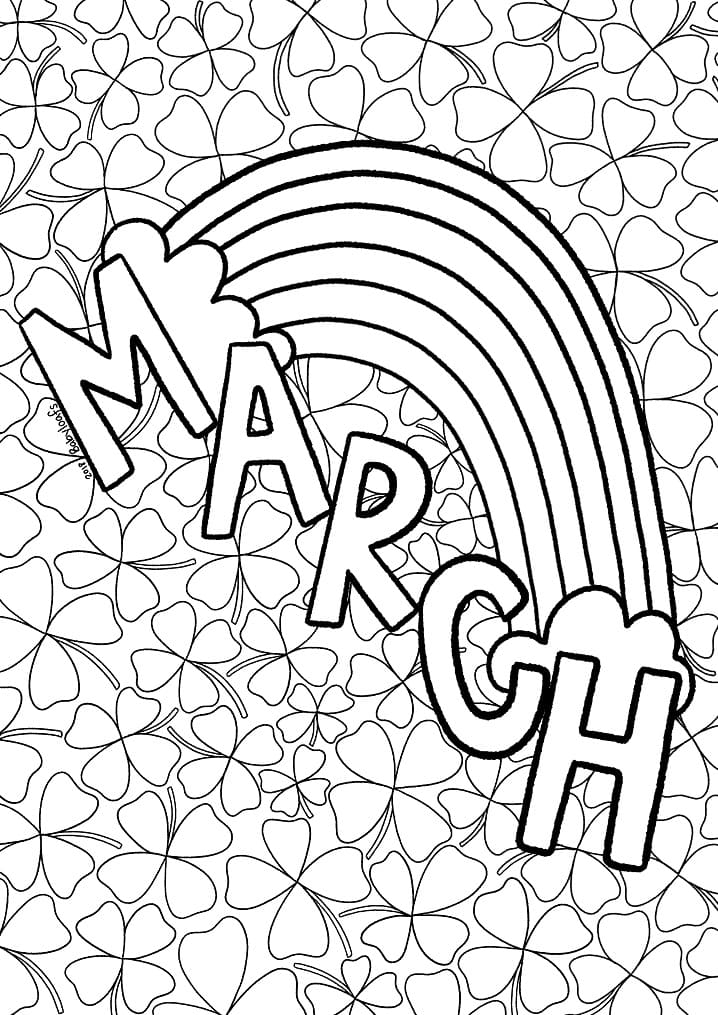 Rainbow and March coloring page