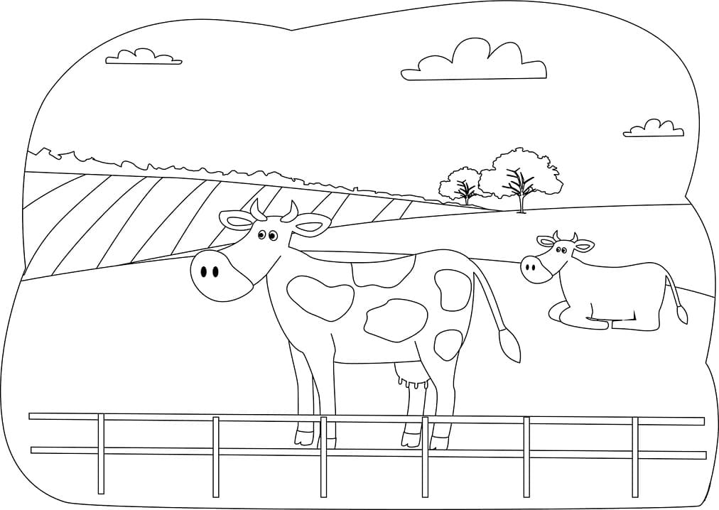 Simple Cows on the Farm coloring page