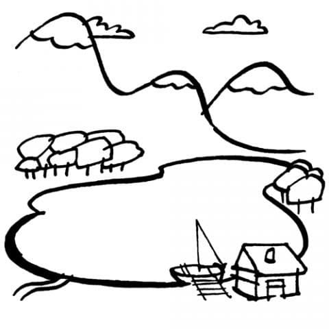 Small House By the Lake coloring page