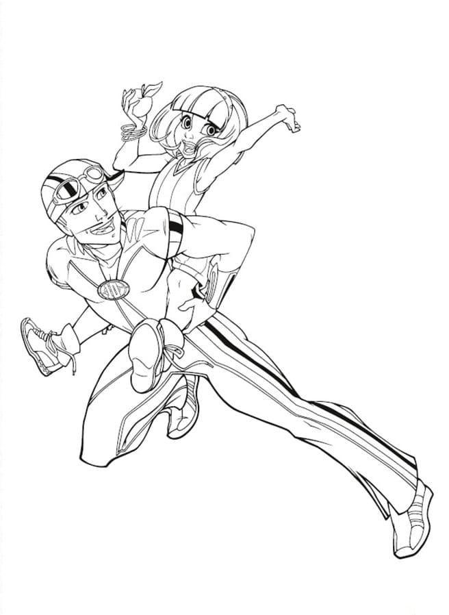 Sportacus with Stephanie coloring page