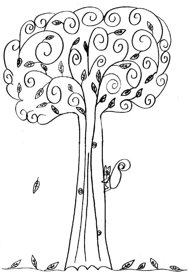 Squirrel On A Tree coloring page