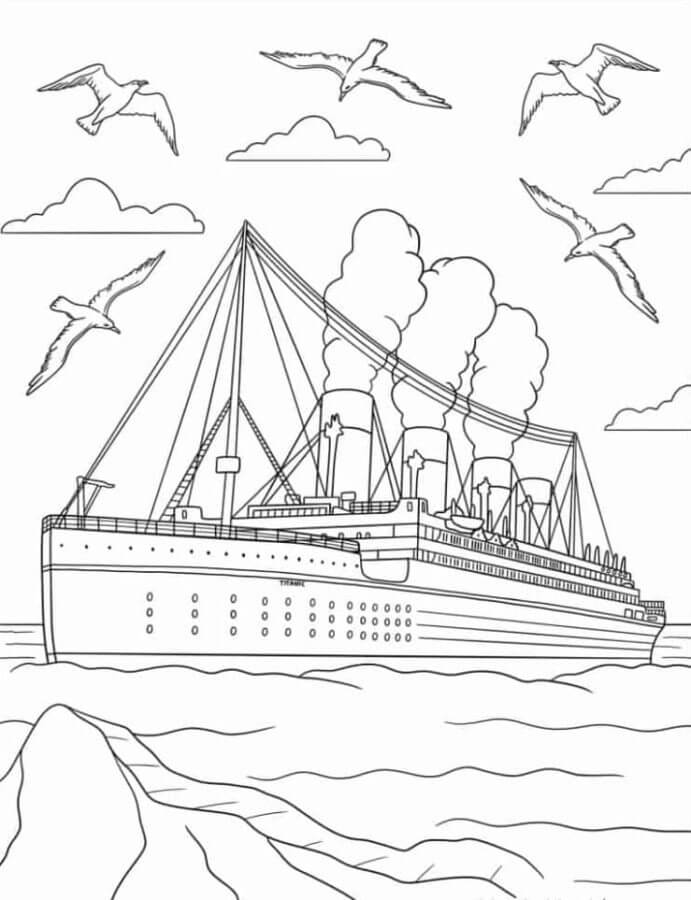 Titanic With Birds coloring page