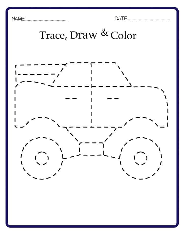 Monster Truck Tracing – sheet 11 coloring page