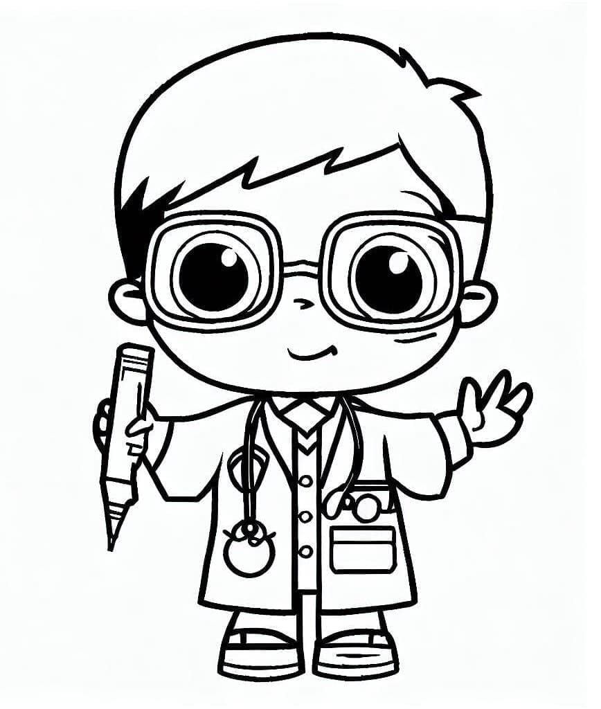 Premium Vector | A cute boy standing in a doctor uniform with injection in  hand smiling