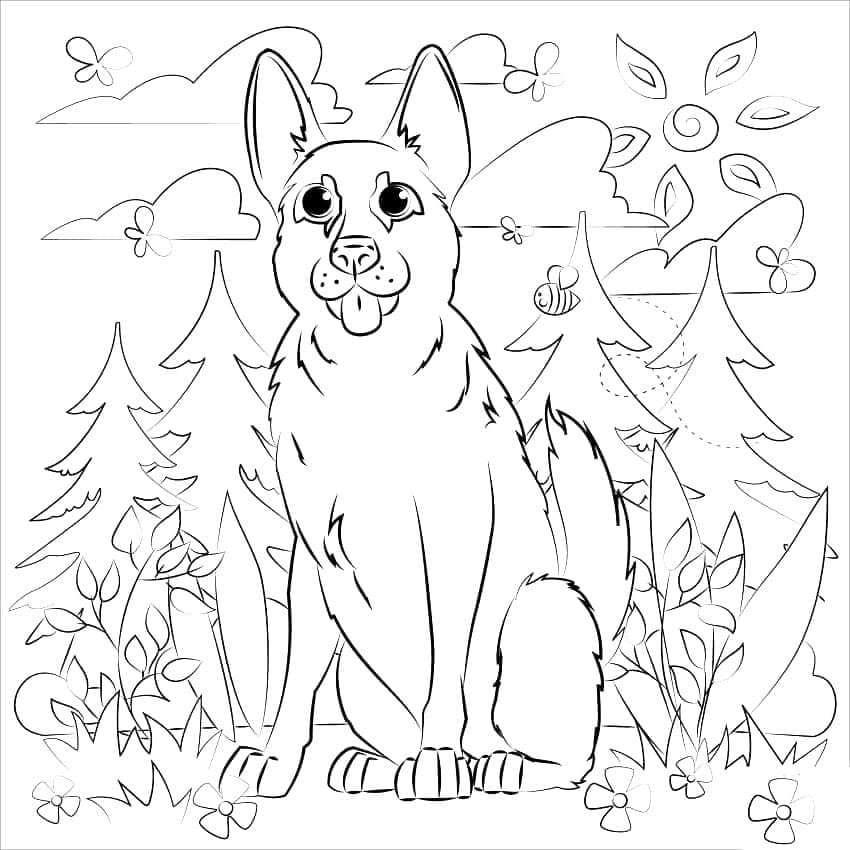 Very Cute German Shepherd coloring page