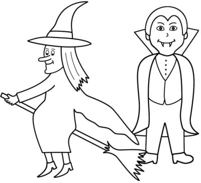 A Witch on a Broomstick And a Vampire