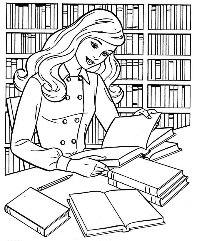 Cartoon Teacher Reading Book For School coloring page