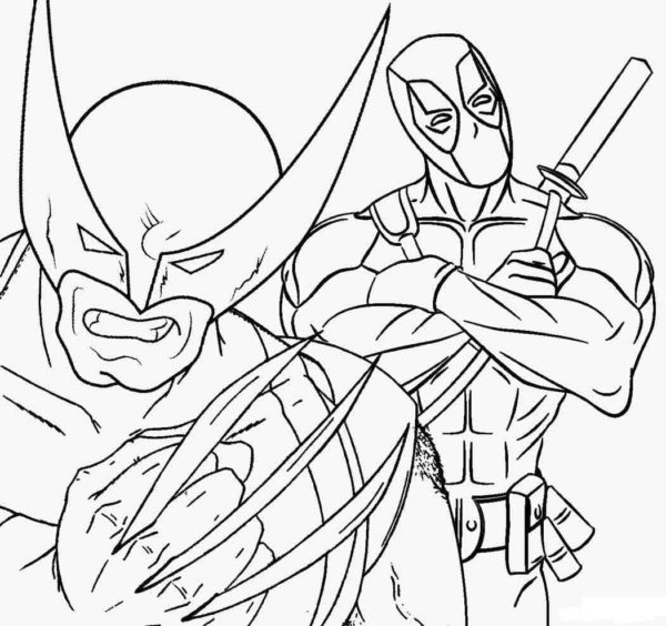 Deadpool Meets Wolverine coloring page