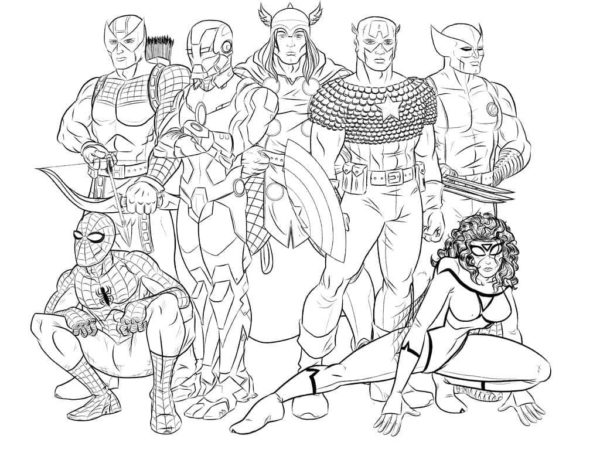 Friday Superhero Gathering coloring page