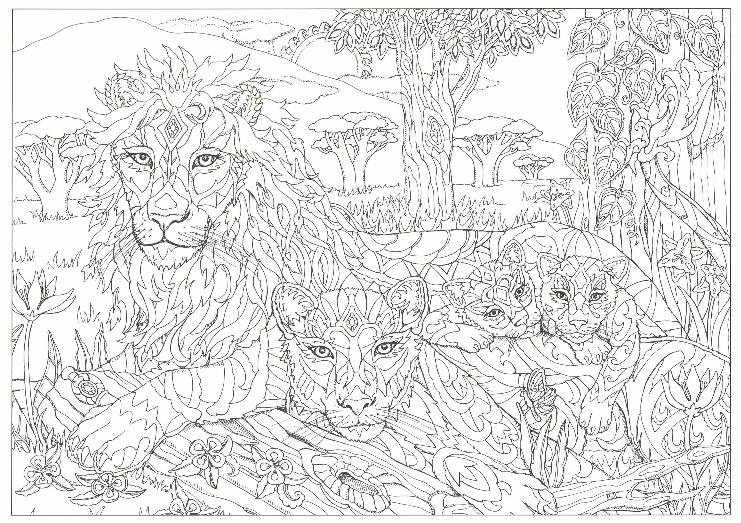 Lions in The Jungle coloring page