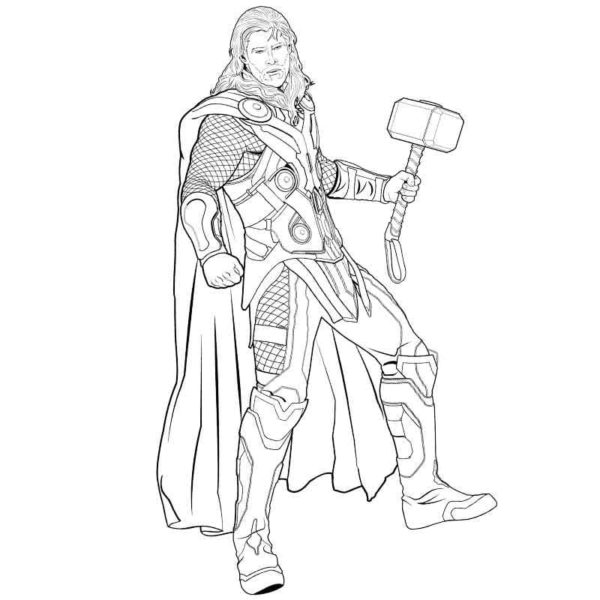 Mighty Thor Never Leaves his Hammer Enchanted With Special Magic coloring page