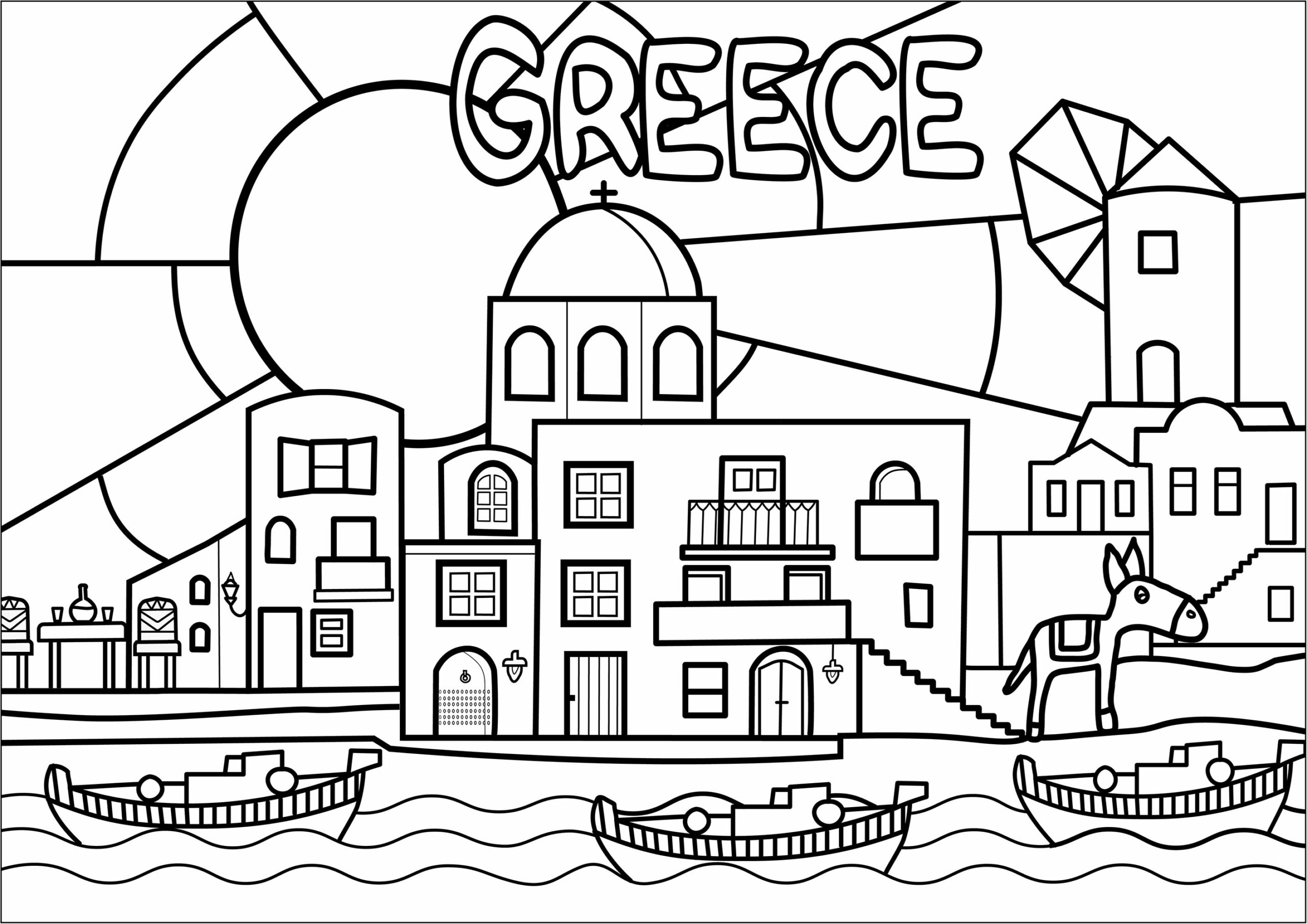 Pretty Village in Greece coloring page