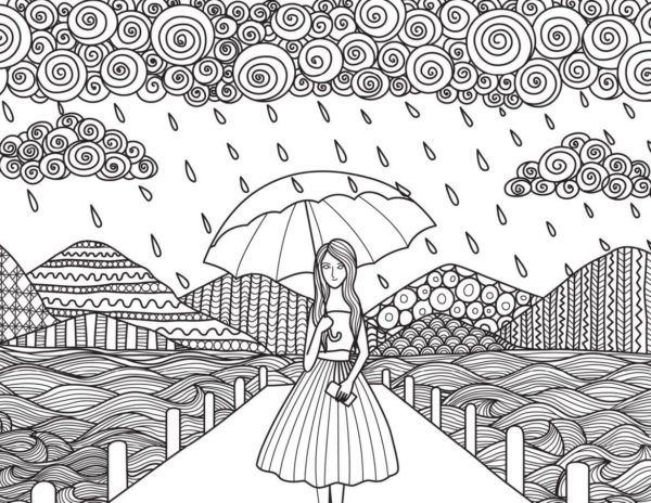 Rainy Day in The Mountains coloring page