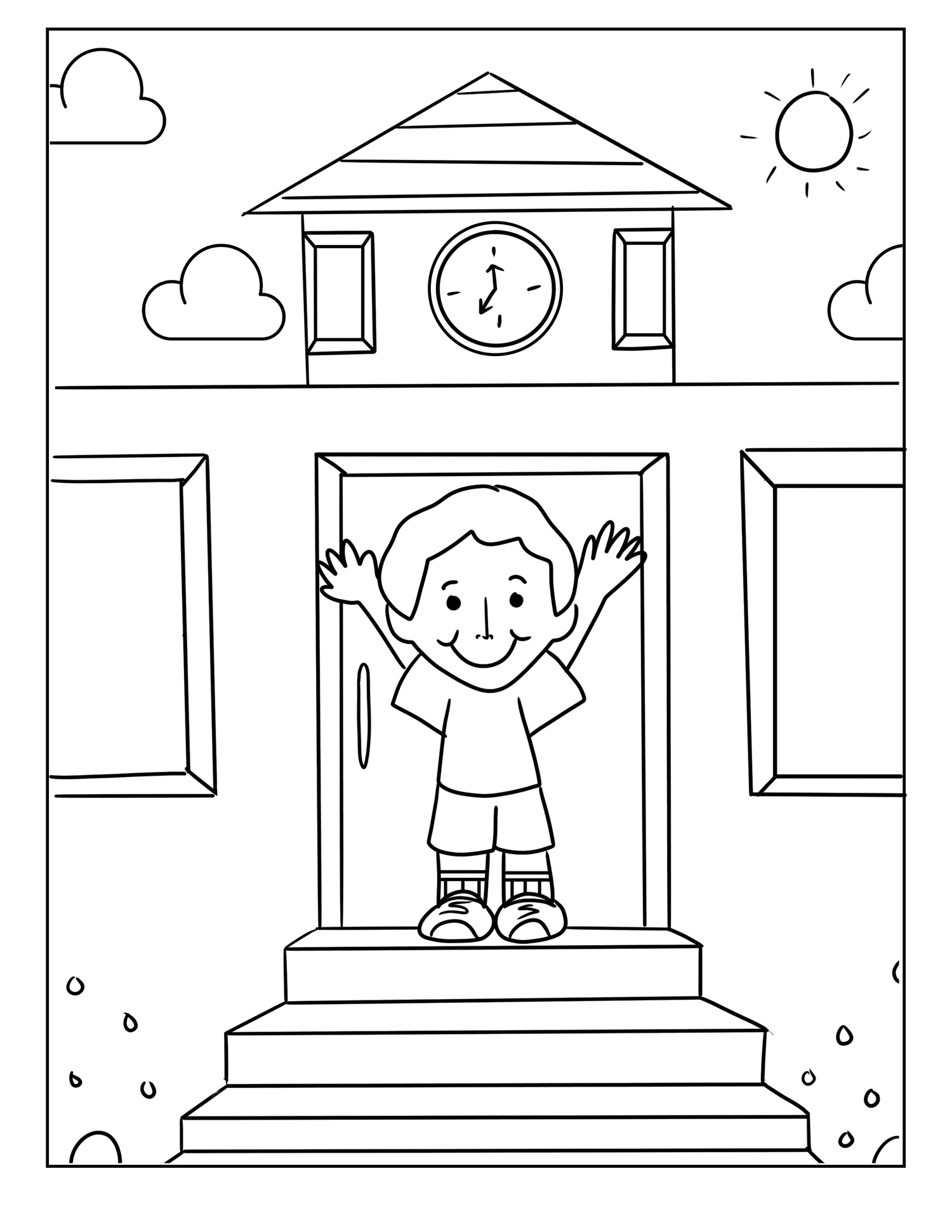 Smiling Kid in School coloring page