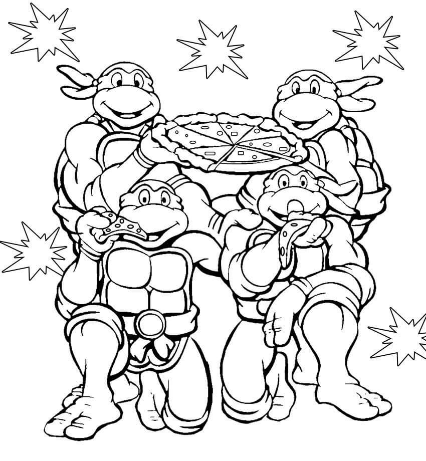 Teenage Mutant Ninja Turtles With Pizza coloring page - Download, Print ...